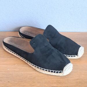 Vionic Santorini Womens 9.5 Black Suede Espadrille Mule Slides Slip On Comfort